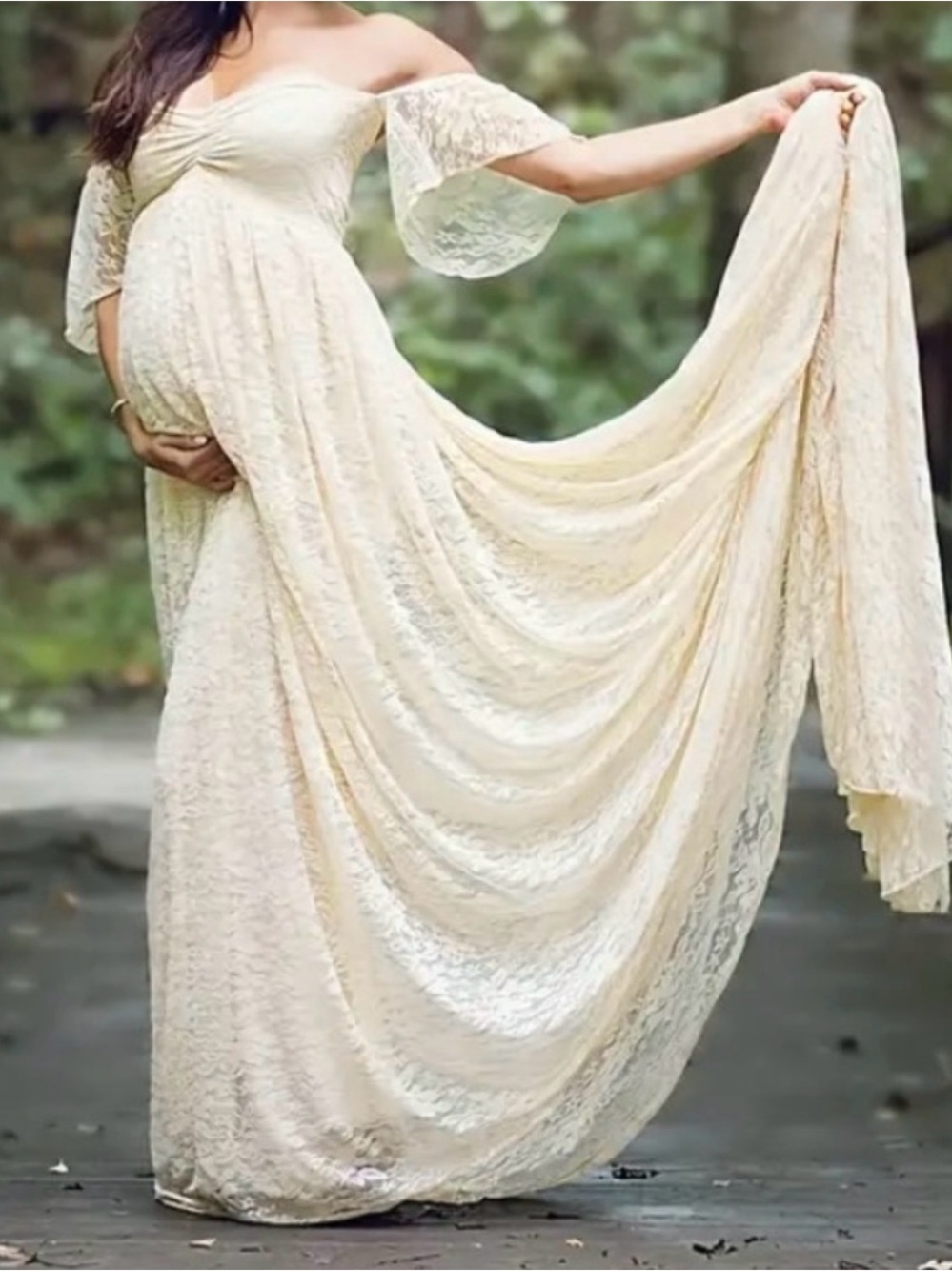 Elegant Cream Lace Maternity Dress
